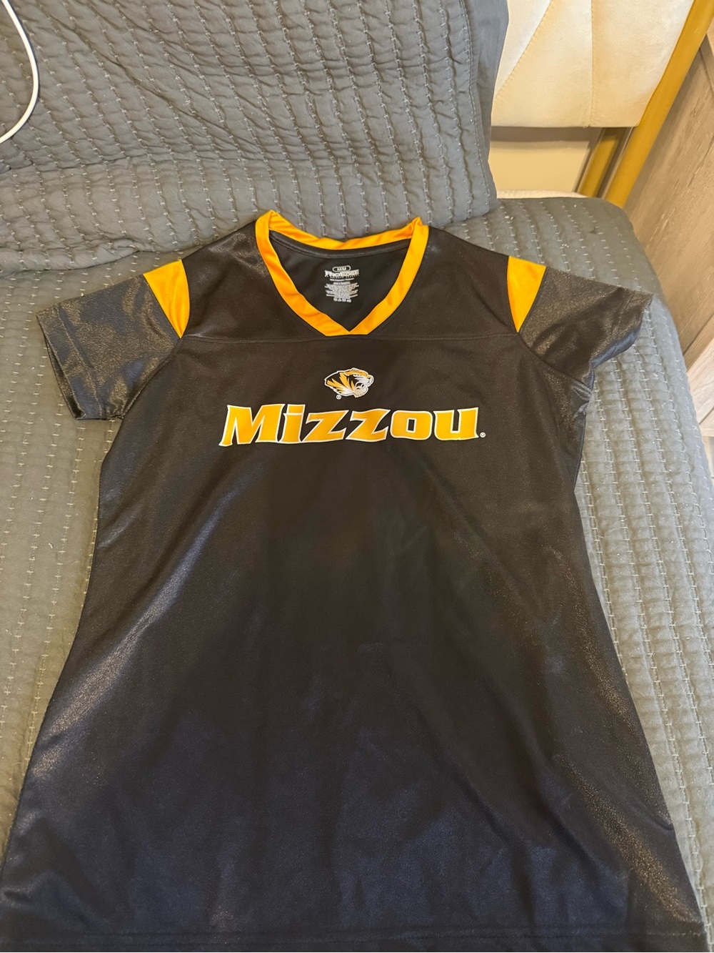 Pro Edge Black and Gold Mizzou V‑Neck Youth Jersey